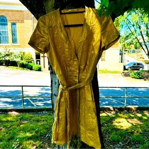 Sezane Brand Style ‘ Marianne’ Dress Curry Golden Yellow Belted Midi Size Small